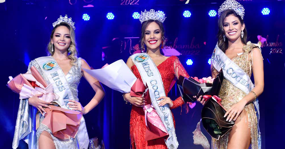 Camila Cáceres, Miss Valle; Fernanda Pavisic, exmiss Cochabamba; y Stephanie Terrazas, Srta. Cochabamba